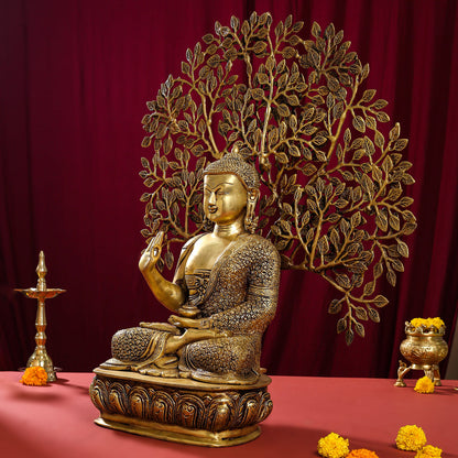 Brass Home Decor Buddha Statue With Tree (26 Inch)