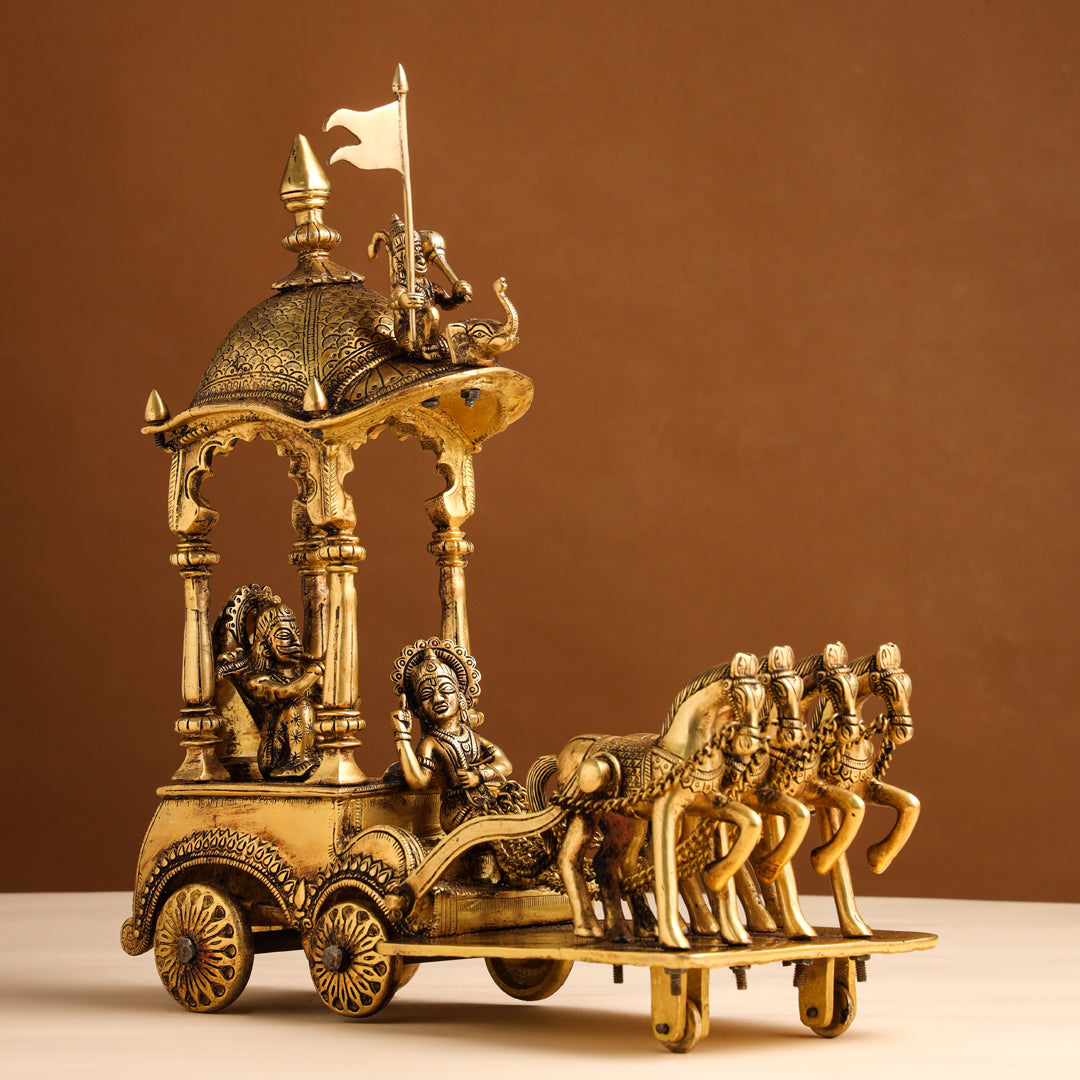 Brass Arjun And Krishna Rath (15 Inch)