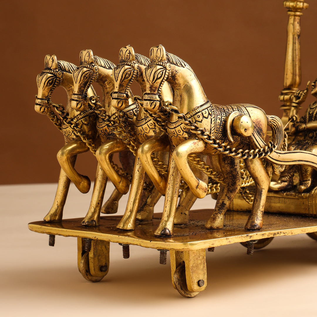 Brass Arjun And Krishna Rath (15 Inch)