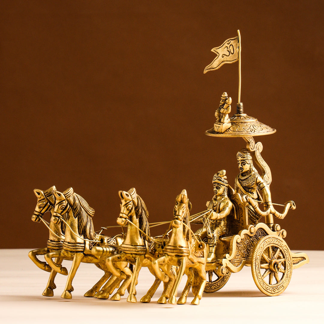 Brass Arjun And Krishna Rath (7.5 Inch)