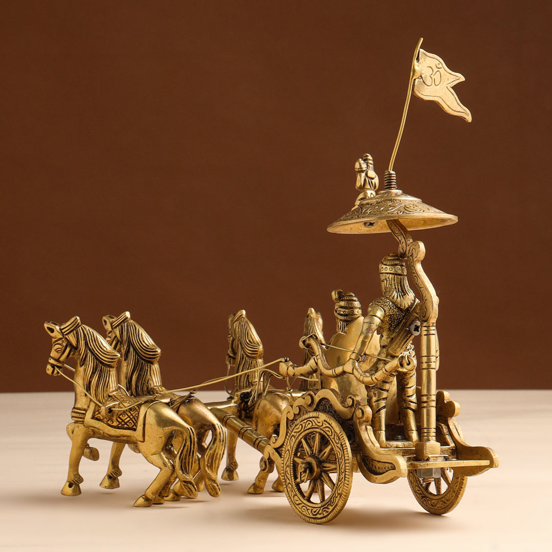 Brass Arjun And Krishna Rath (7.5 Inch)