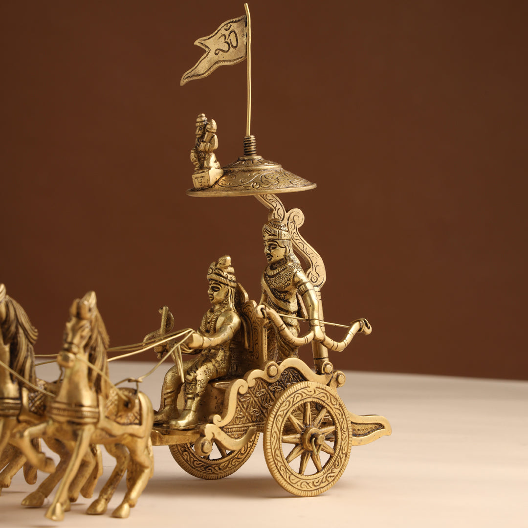 Brass Arjun And Krishna Rath (7.5 Inch)