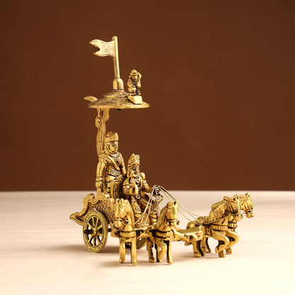 Brass Arjun and Krishna Rath – Divine Chariot Sculpture (7 Inch)