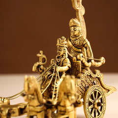 Brass Arjun and Krishna Rath – Divine Chariot Sculpture (7 Inch)