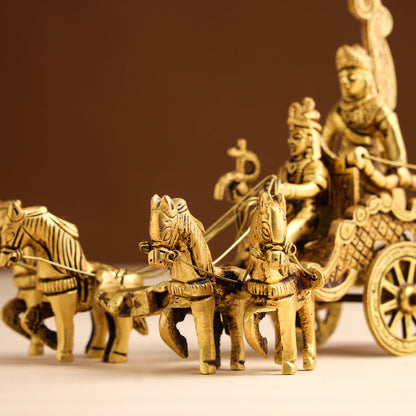 Brass Arjun and Krishna Rath – Divine Chariot Sculpture (7 Inch)