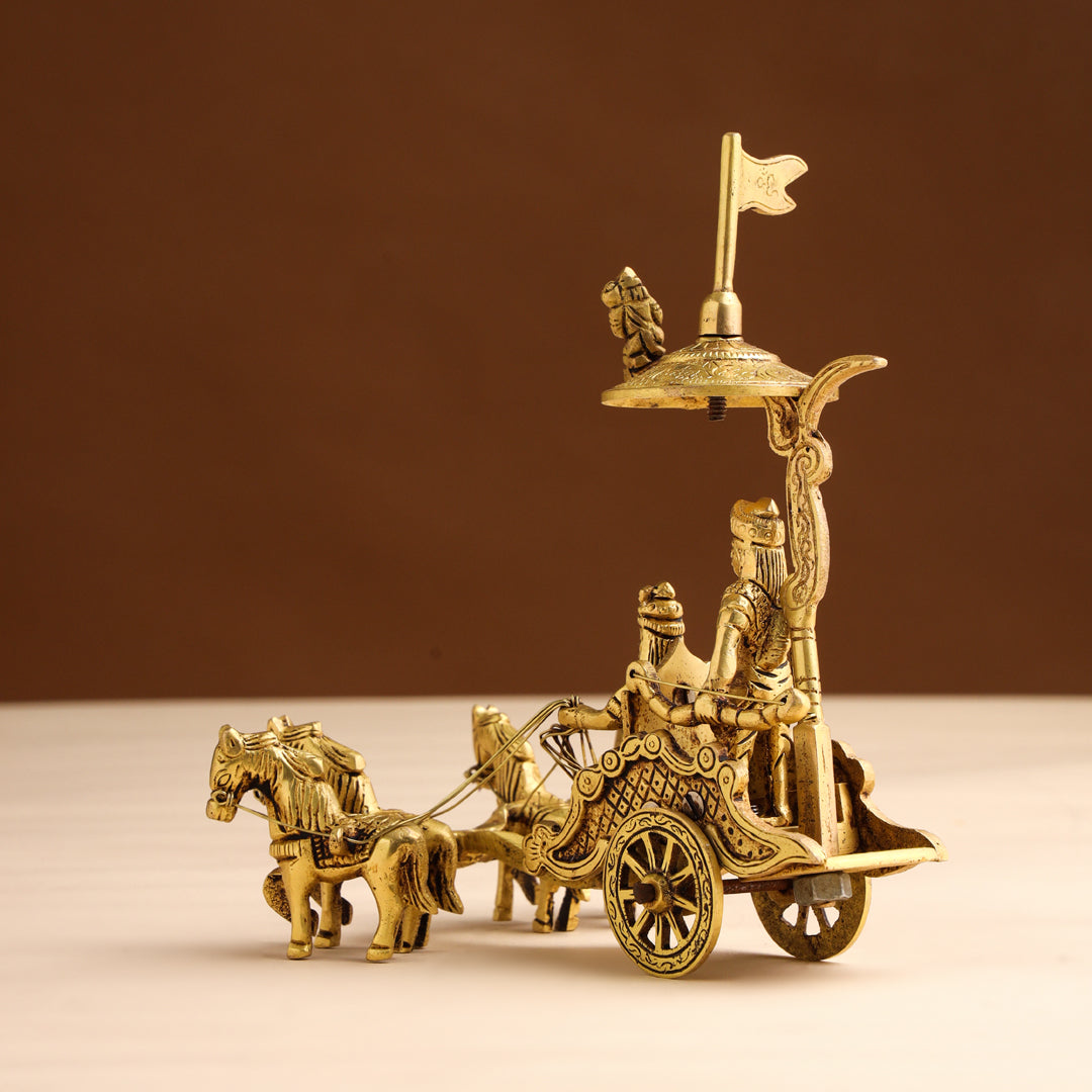 Brass Arjun and Krishna Rath – Divine Chariot Sculpture (7 Inch)