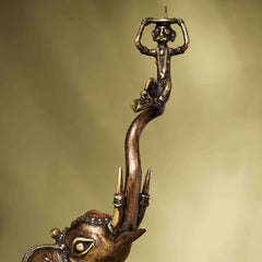 Brass Dhokra up Trunk Monkey Elephant Statue (23.5 Inch)