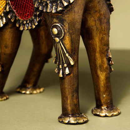 Brass Dhokra up Trunk Monkey Elephant Statue (23.5 Inch)