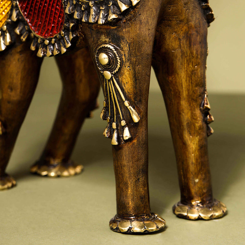 Brass Dhokra up Trunk Monkey Elephant Statue (23.5 Inch)