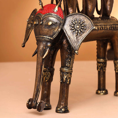 Brass Dhokra Three Monkey Elephant Statue (17.5 Inch)