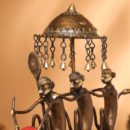 Brass Dhokra Three Monkey Elephant Statue (17.5 Inch)