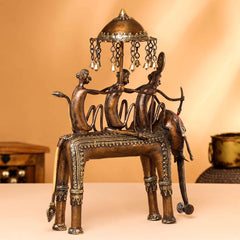 Brass Dhokra Three Monkey Elephant Statue (17.5 Inch)