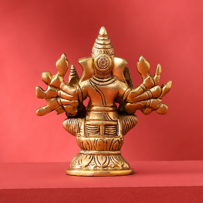 Brass Ganesha With Riddhi Siddhi Idol (4 Inch)
