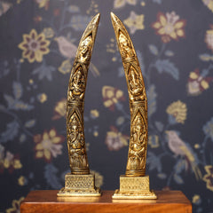 Brass Ganesha Design Elephant Tusk Set (12.5 Inch)