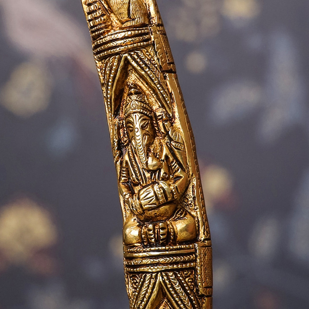 Brass Ganesha Design Elephant Tusk Set (12.5 Inch)
