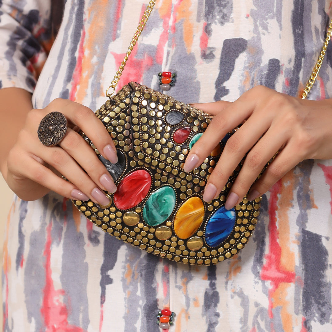 Mosaic Design Metal Sling Bag/Clutch (5 Inch)