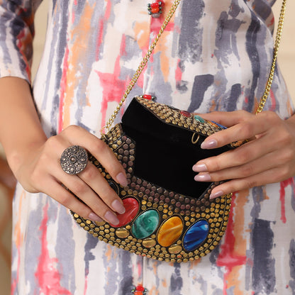 Mosaic Design Metal Sling Bag/Clutch (5 Inch)