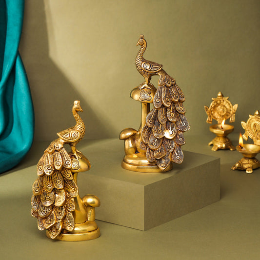 Brass Decorative Peacock Pair (8.5 Inch)