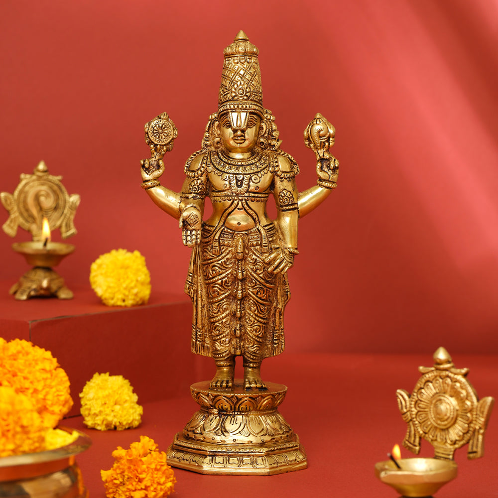 Brass Tirupati Balaji/Venkateshwar Idol (11.5 Inch)