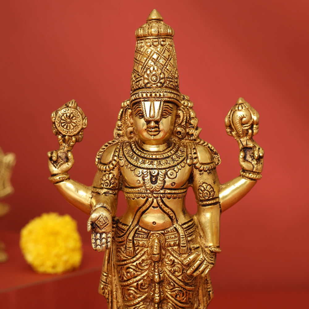 Brass Tirupati Balaji/Venkateshwar Idol (11.5 Inch)