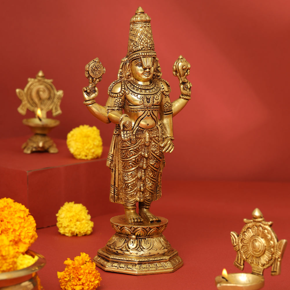 Brass Tirupati Balaji/Venkateshwar Idol (11.5 Inch)