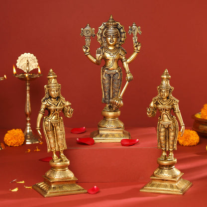 Brass Lord Balaji with Sri Devi and Bhudevi Idols Set