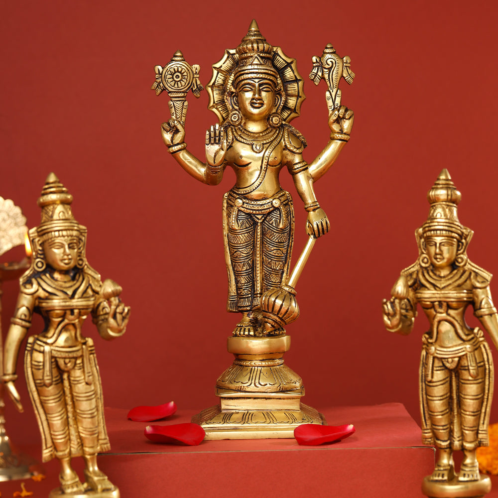 Brass Lord Balaji with Sri Devi and Bhudevi Idols Set