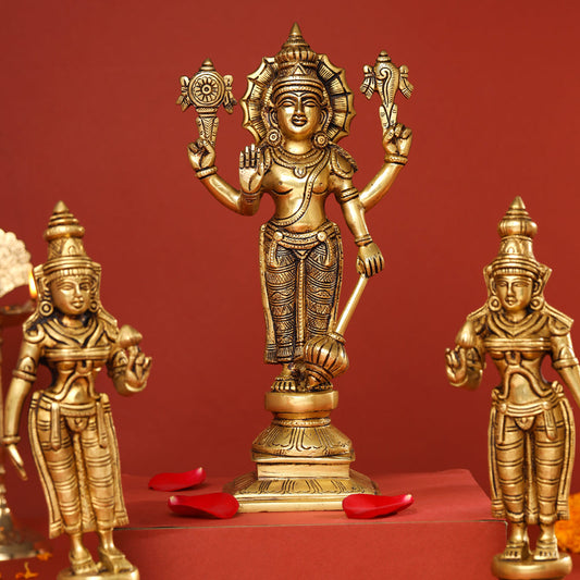 Brass Lord Balaji with Sri Devi and Bhudevi Idols Set