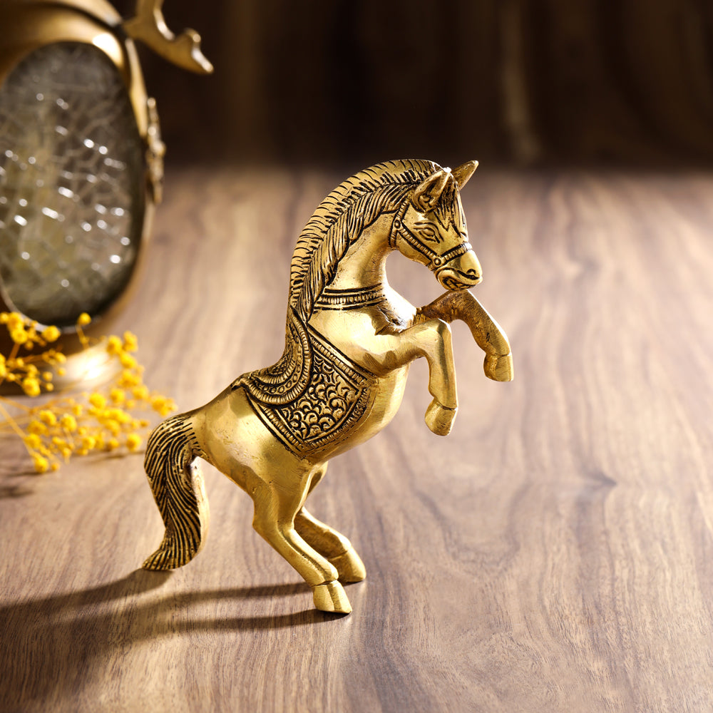 Brass Jumping Horse Statue (5.5 Inch)