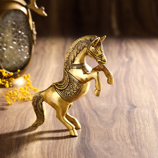 Brass Jumping Horse Statue (5.5 Inch)