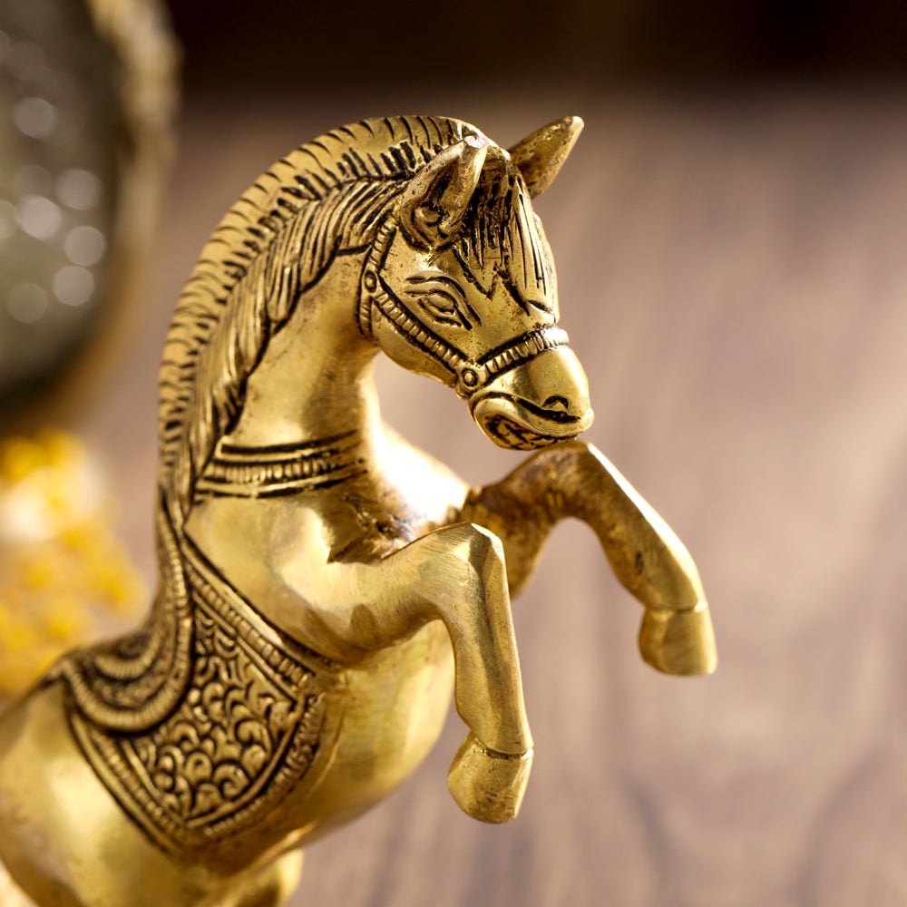 Brass Jumping Horse Statue (5.5 Inch)