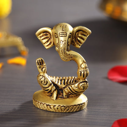 Brass Modern Ganesha Table Top Idol (2.7 Inch)