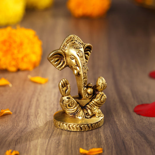 Brass Modern Ganesha Table Top Idol (3 Inch)