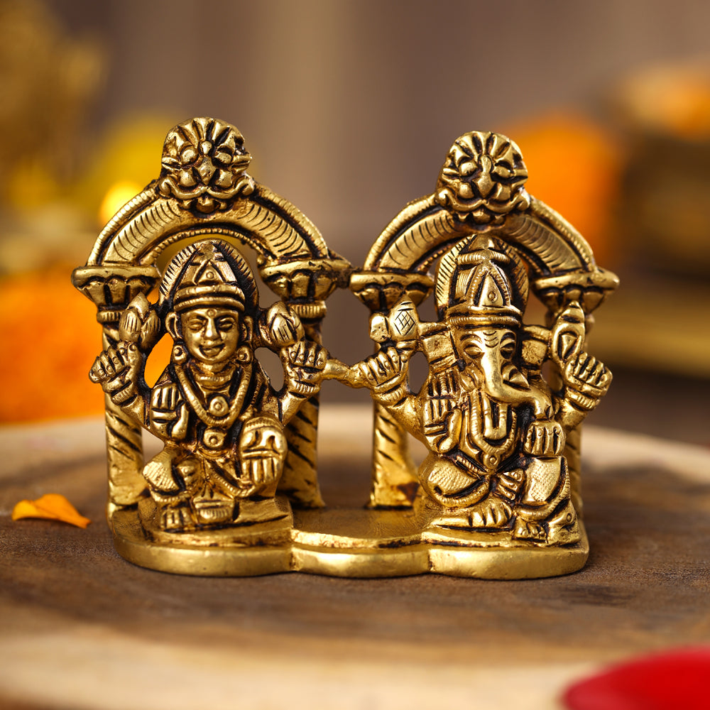 Brass Ganesha And Lakshmi Idols (3 Inch)