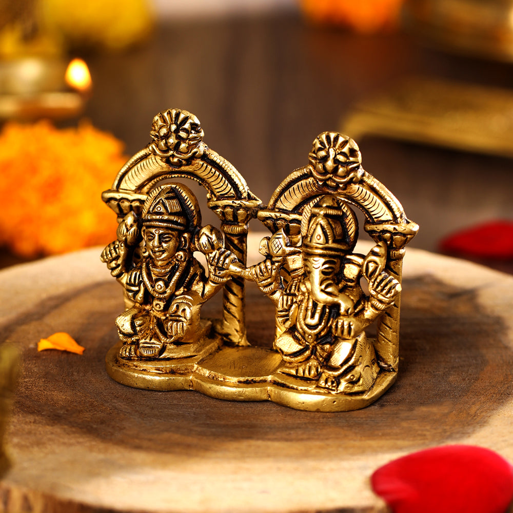 Brass Ganesha And Lakshmi Idols (3 Inch)