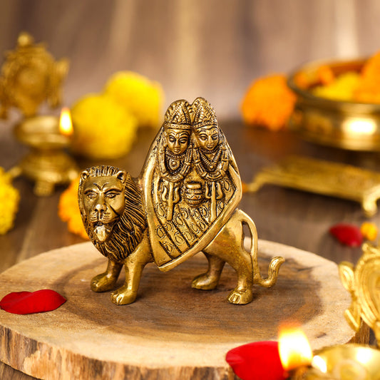 Brass Goddess Chamunda Idol (4.8 Inch)