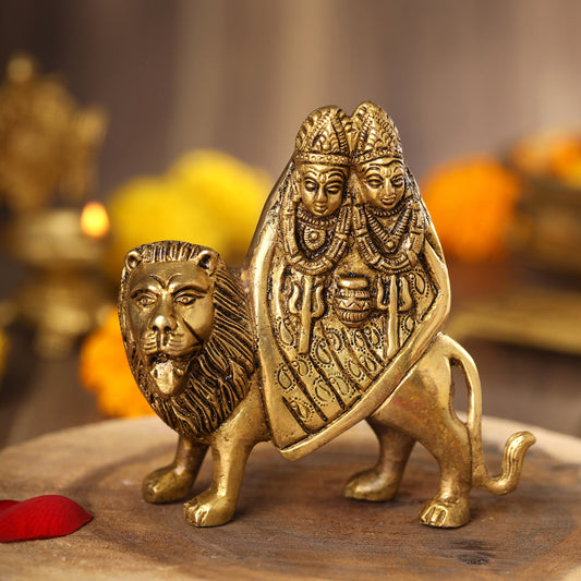 Brass Goddess Chamunda Idol (4.8 Inch)
