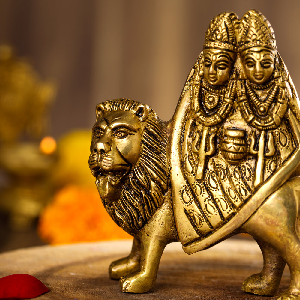 Brass Goddess Chamunda Idol (4.8 Inch)