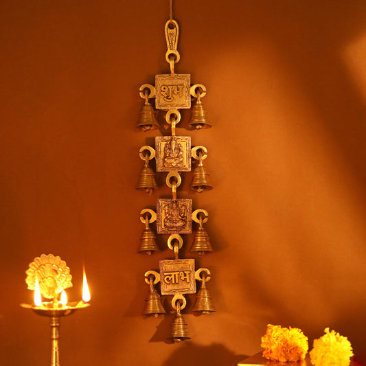 Brass Shubh, Labh, Ganesha And Lakshmi Bell (16 Inch)
