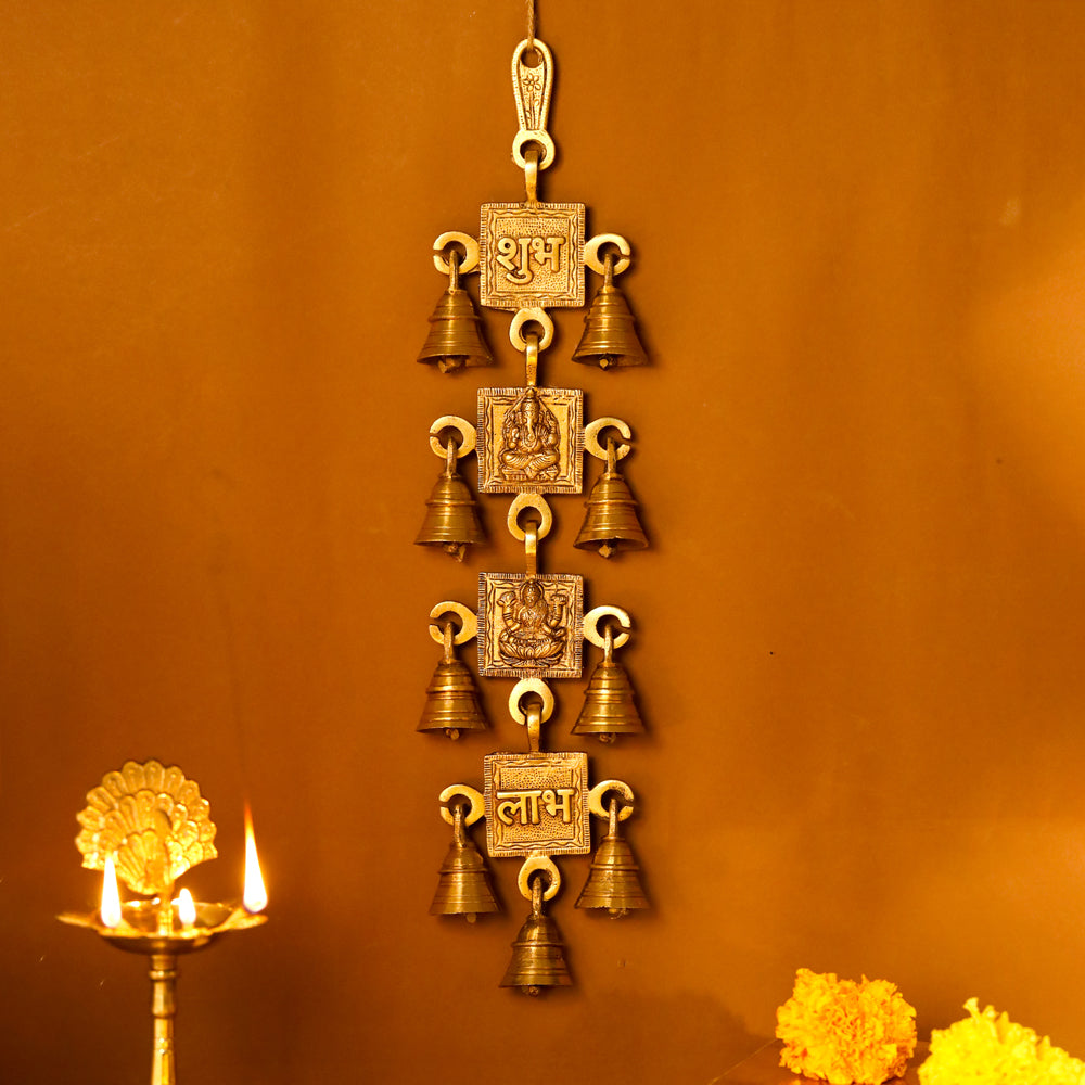 Brass Shubh, Labh, Ganesha And Lakshmi Bell (16 Inch)