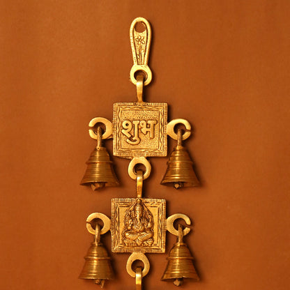 Brass Shubh, Labh, Ganesha And Lakshmi Bell (16 Inch)