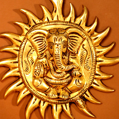 Brass Ganesha Sun Wall Hanging (7.2 Inch)