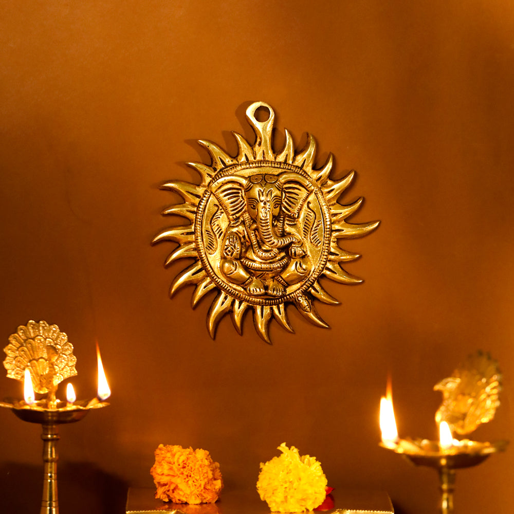 Brass Ganesha Sun Wall Hanging (7.2 Inch)