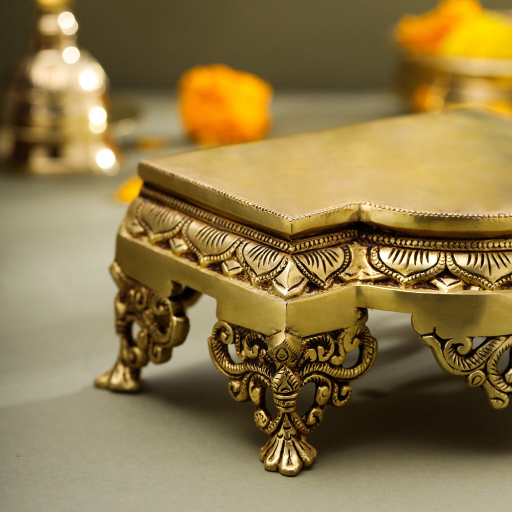 Brass Traditional Pooja Chowki (3.8 Inch)