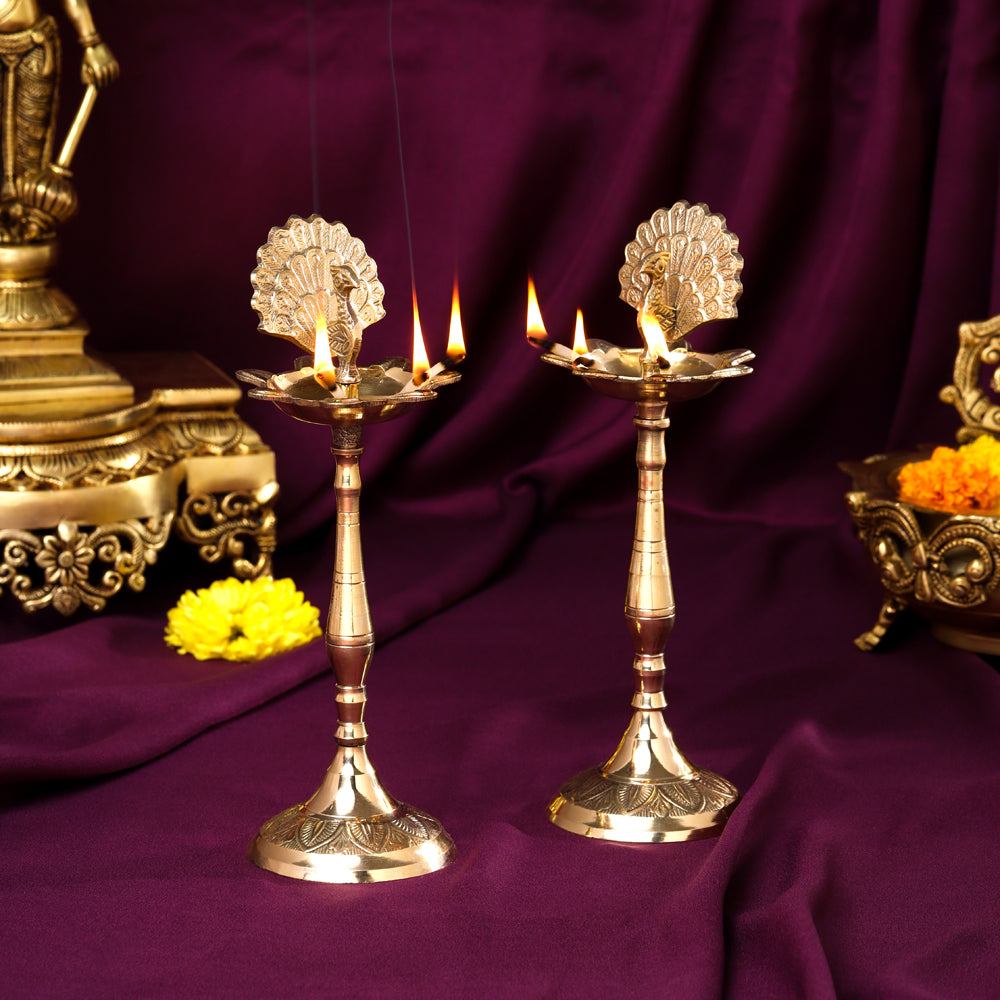 Brass Peacock Samai Pair