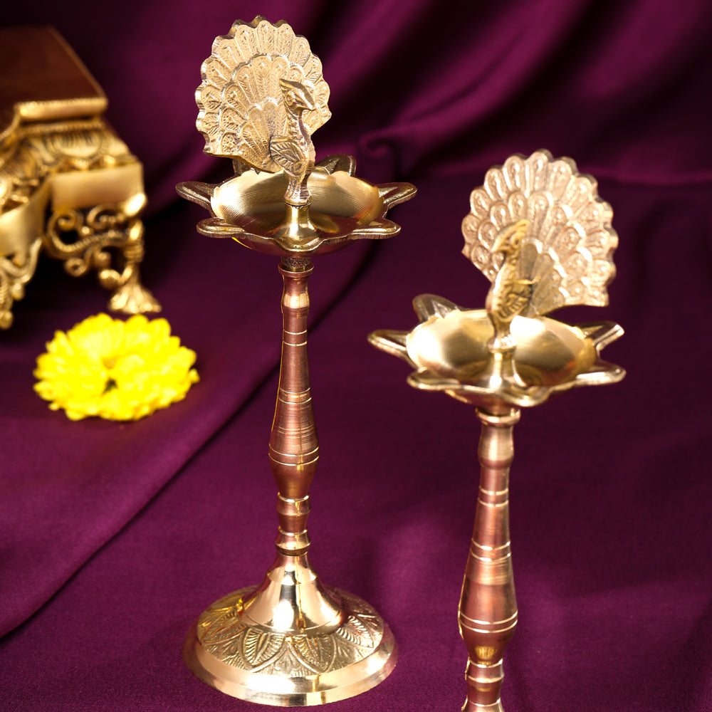 Brass Peacock Samai Pair