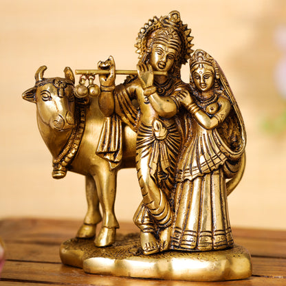 Brass Superfine Radha Krishna With Cow Idol (6 Inch)