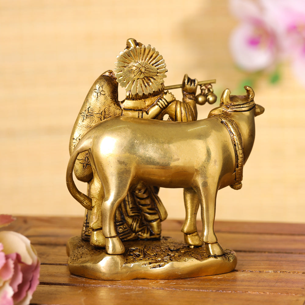 Brass Superfine Radha Krishna With Cow Idol (6 Inch)