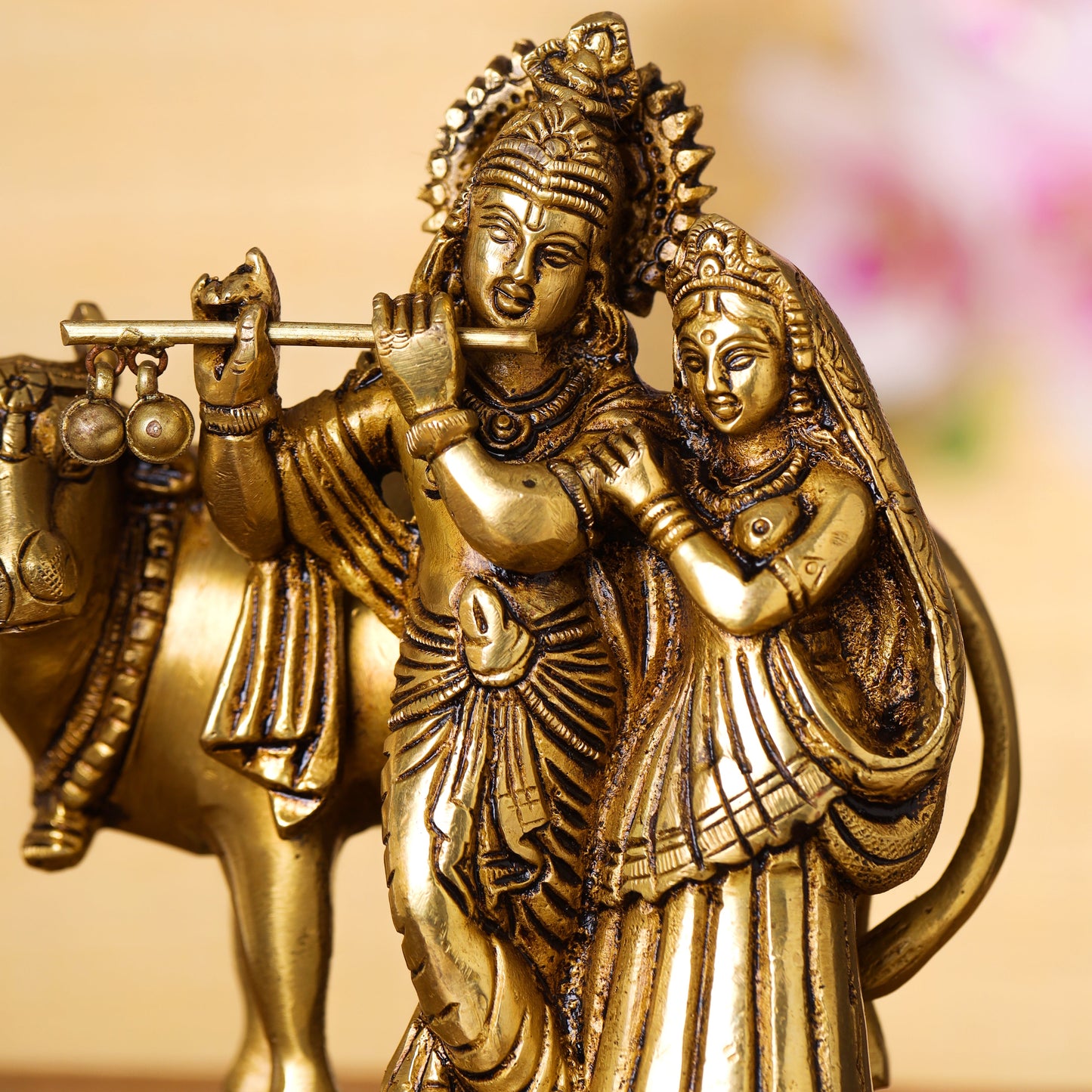 Brass Superfine Radha Krishna With Cow Idol (6 Inch)