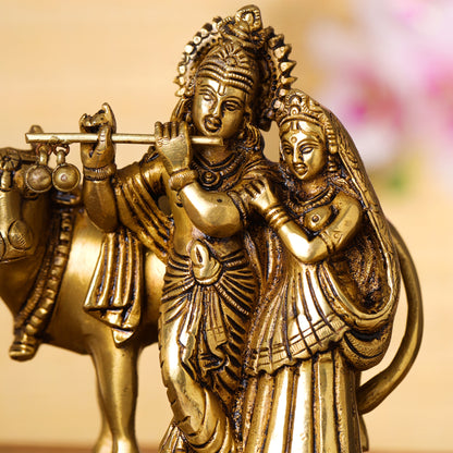 Brass Superfine Radha Krishna With Cow Idol (6 Inch)
